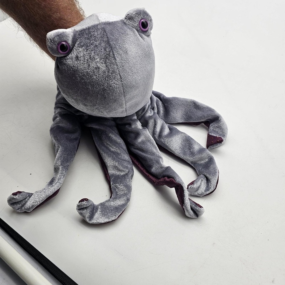 Vintage Caltoy Octopus Hand Puppet Plush Gray‎ Purple Tentacles Toy 2000 Kids